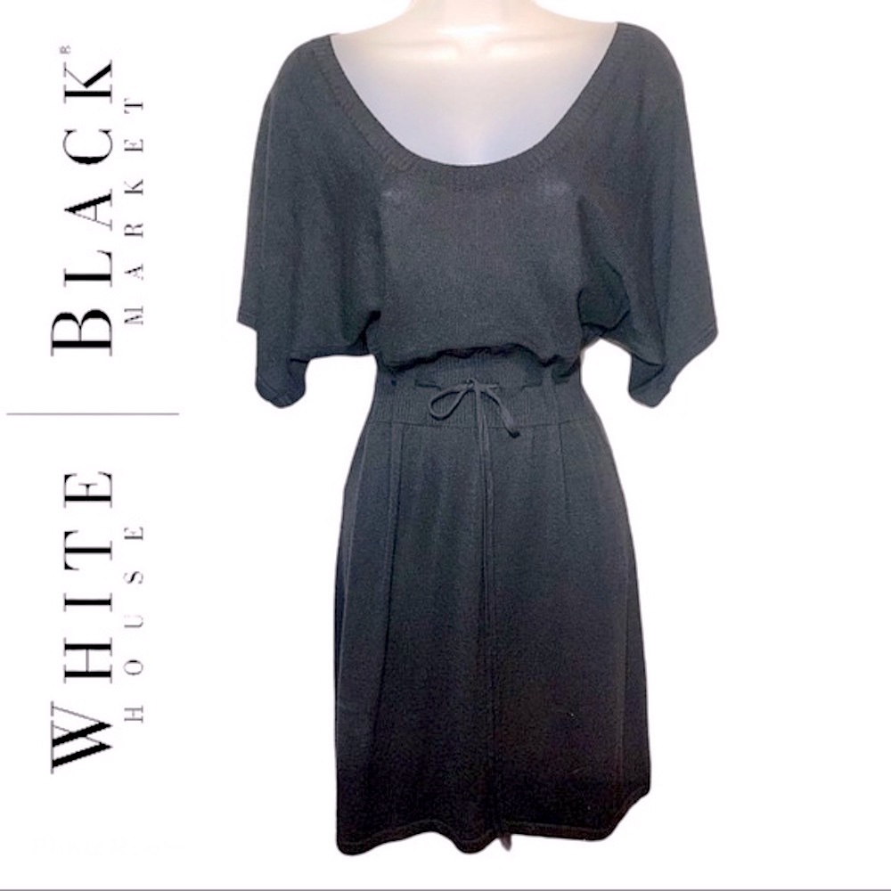 Y2K WHBM Silk Cotton Blend Dolman Sleeve Tie Waist Cinch Mini Dress Black Small